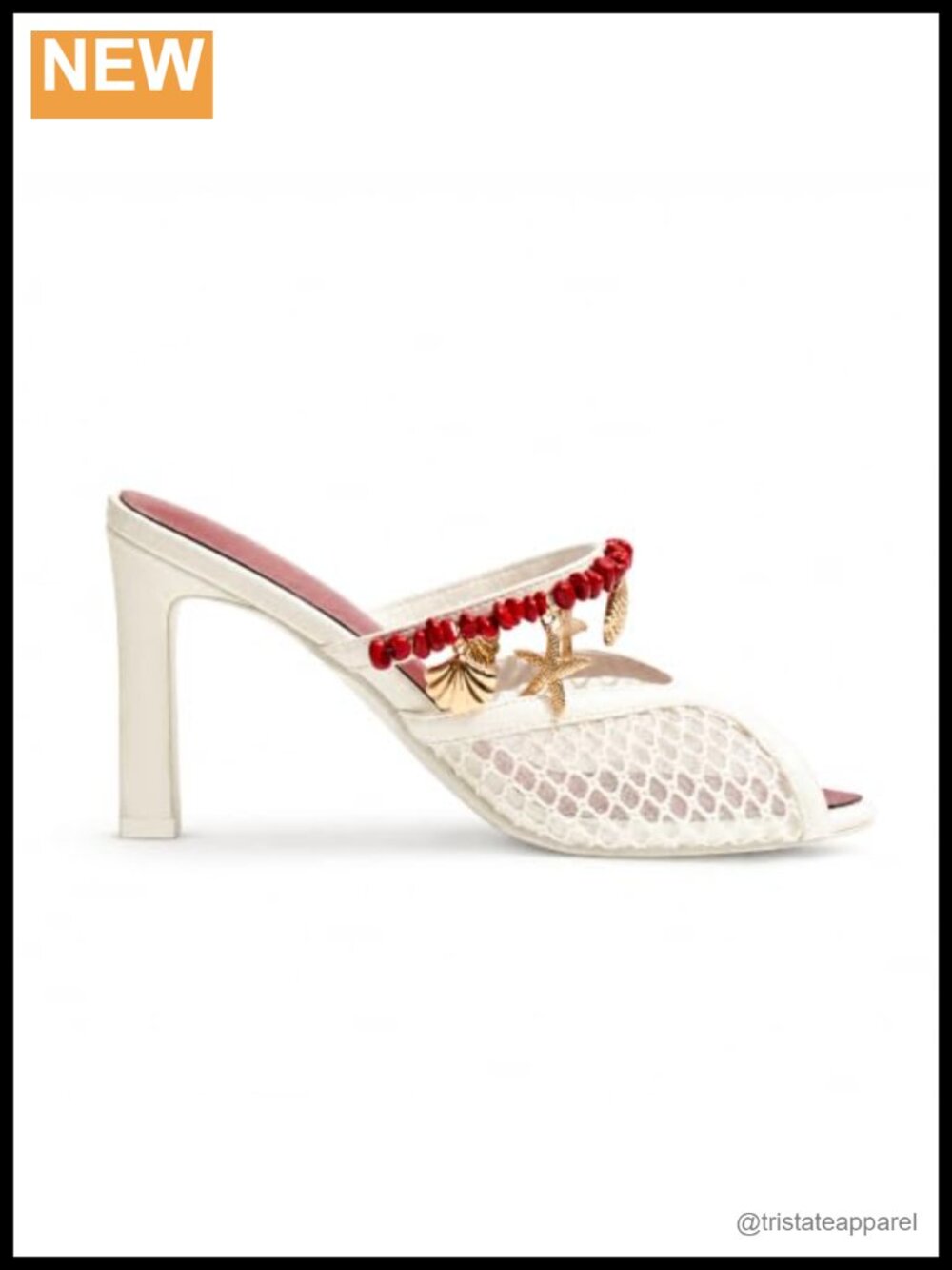 Peep Toe Block Heel Sandals Slip On Mesh Mules Beaded Summer